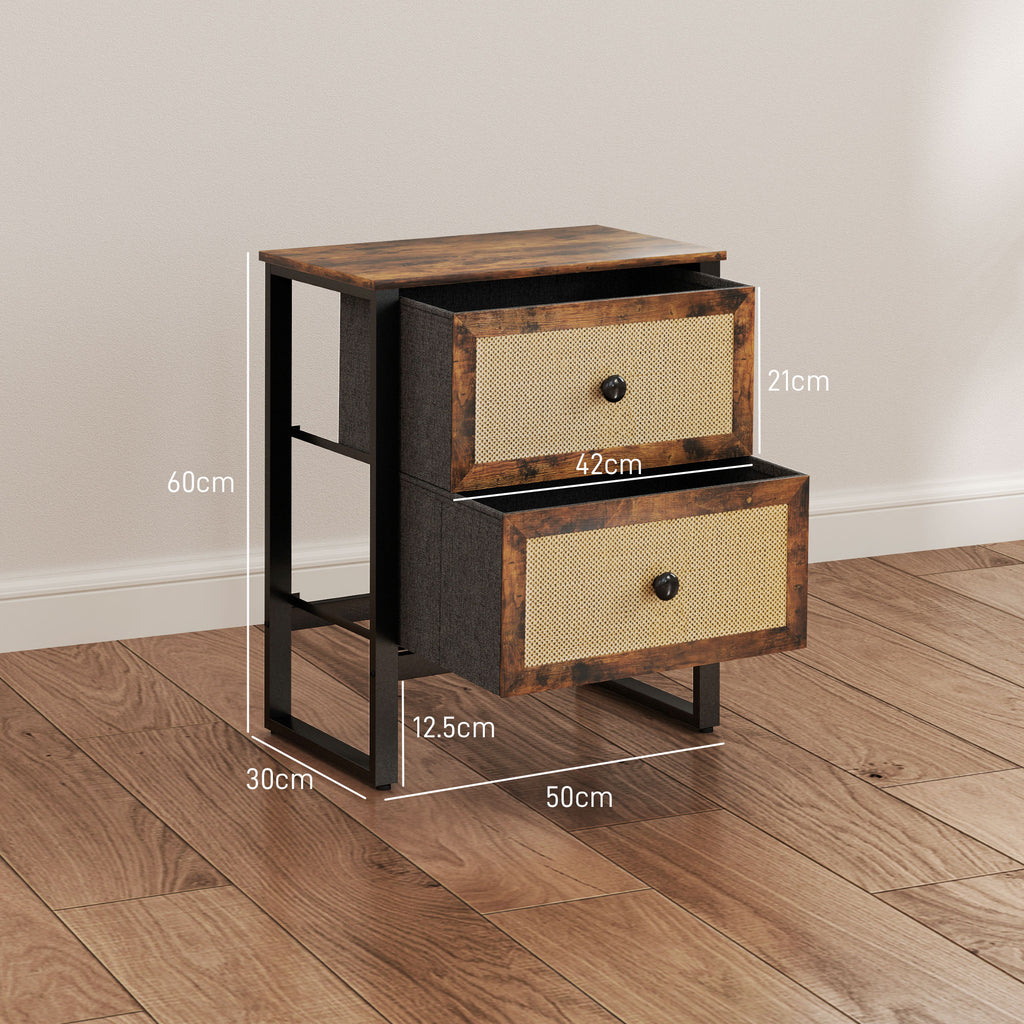 Industrial-Natural Bedside Table Set Of 2 - Brown