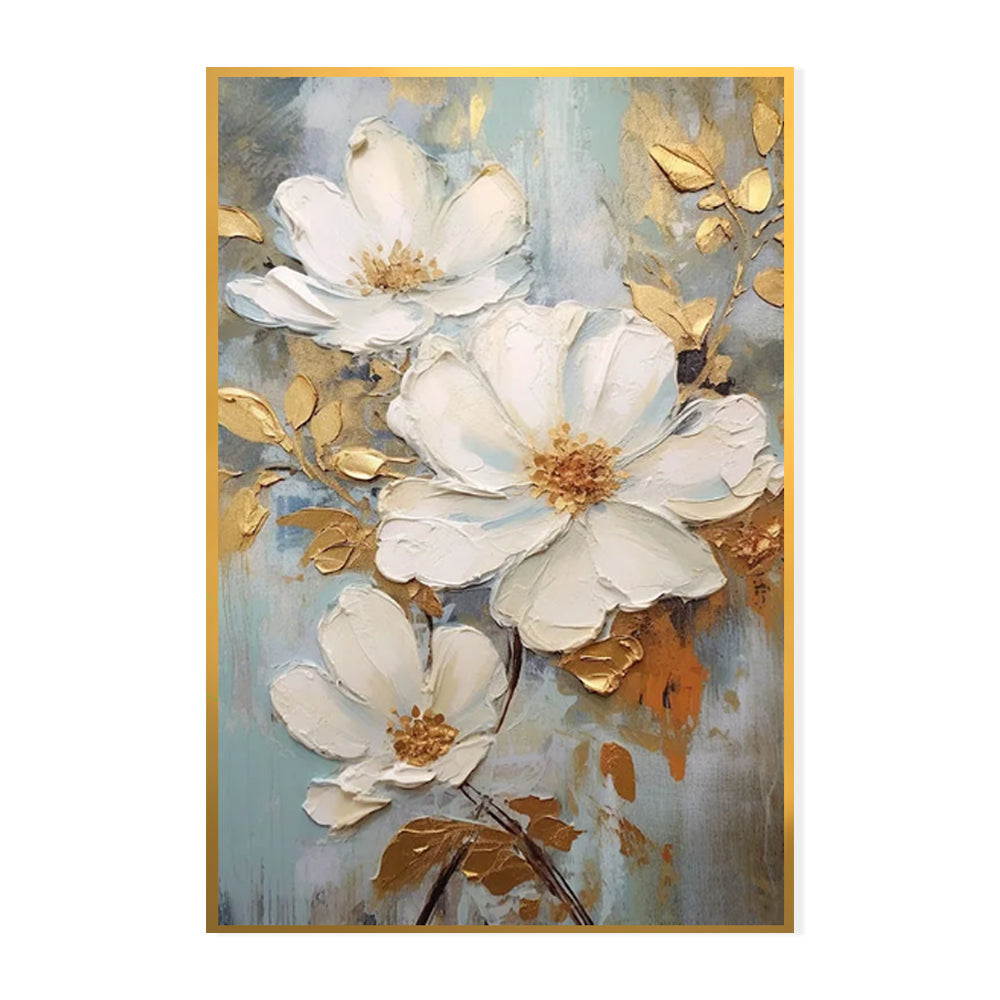 handmade lotus oil painting with thick texture detail