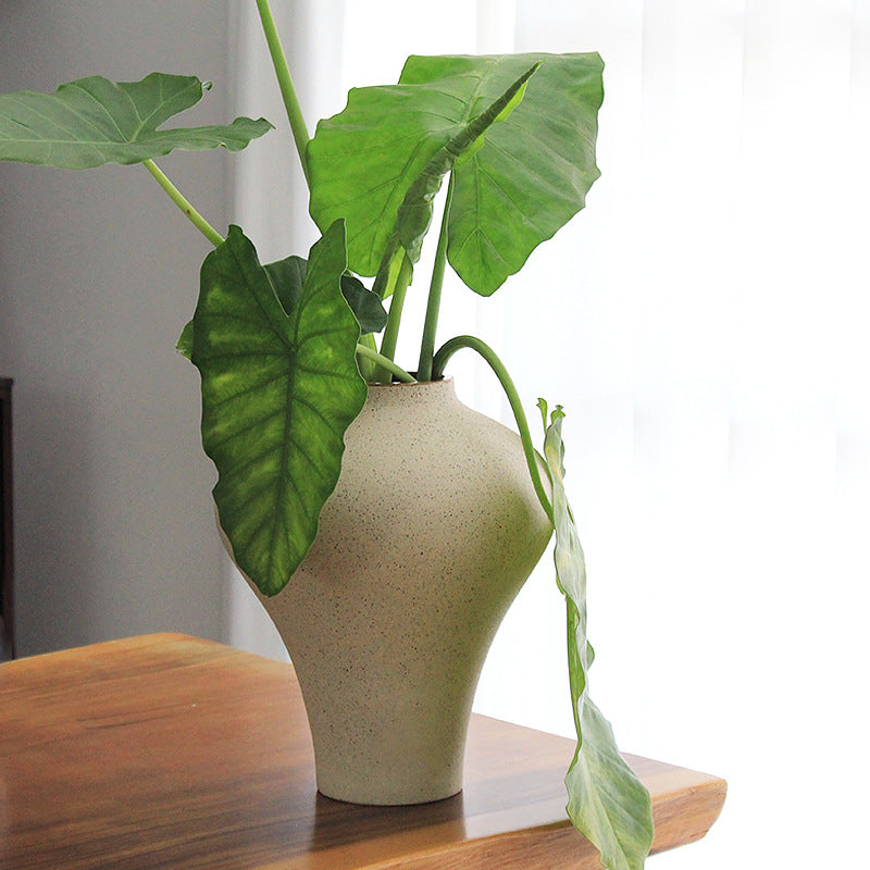 Minimalist ceramic decor with plant in neutral living room