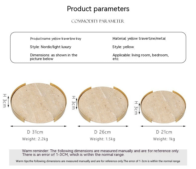 Natural Marble Round Metal Frame Tray Desktop Storage Display Plate