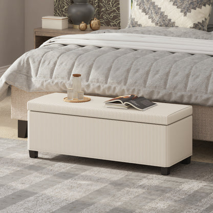 beige corduroy storage ottoman bench bedroom end of bed