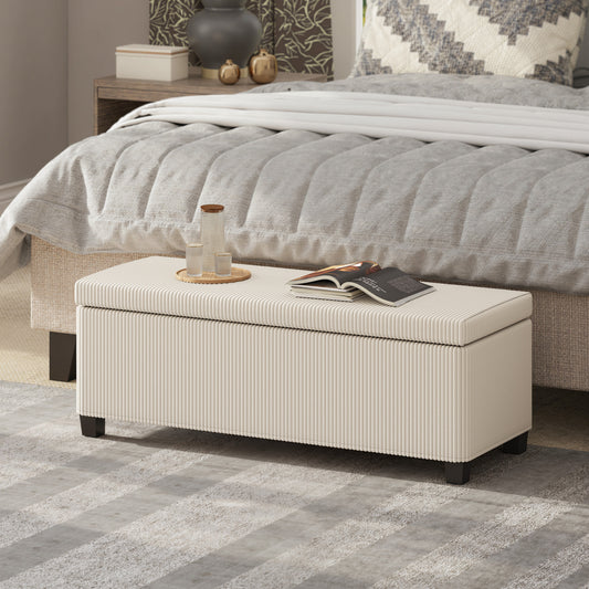 beige corduroy storage ottoman bench bedroom end of bed