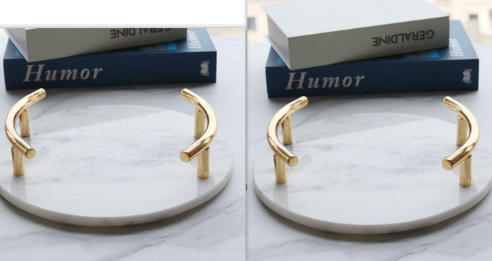 Metal Handle Marble Round Tray Dining Tray
