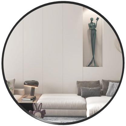 Minimalist Round Wall Mirror 61cm Black Frame Design