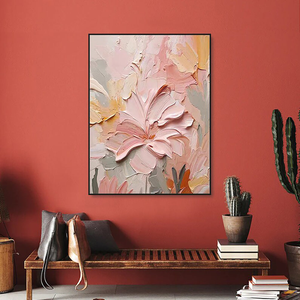 large textured flower painting for living room wall