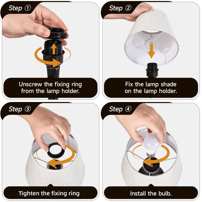 Step-by-step guide on how to install a light bulb with arrows and text labels.
