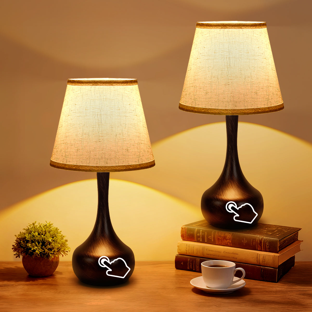 modern black bedside lamp set with warm glow lighting