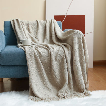 lightweight knitted blanket bed cover soft beige texture detail
