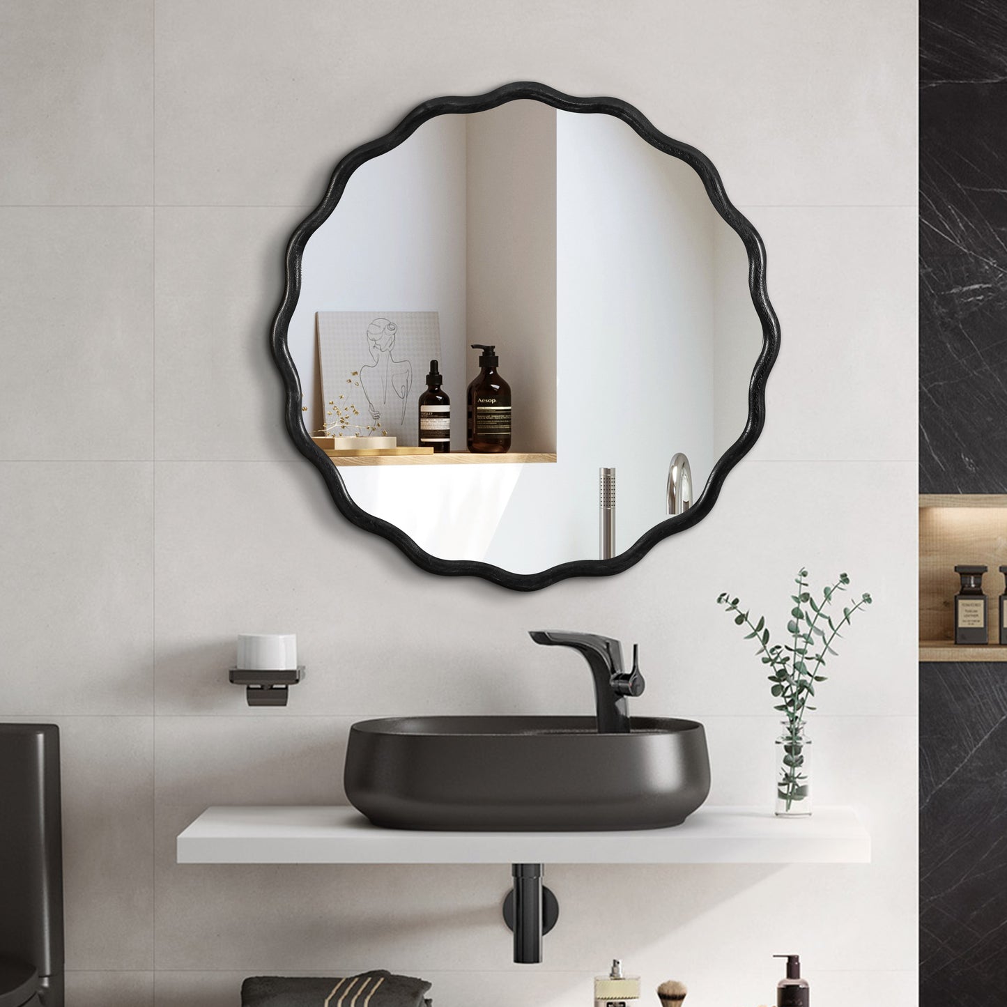 artistic wavy wood mirror for modern interior styling