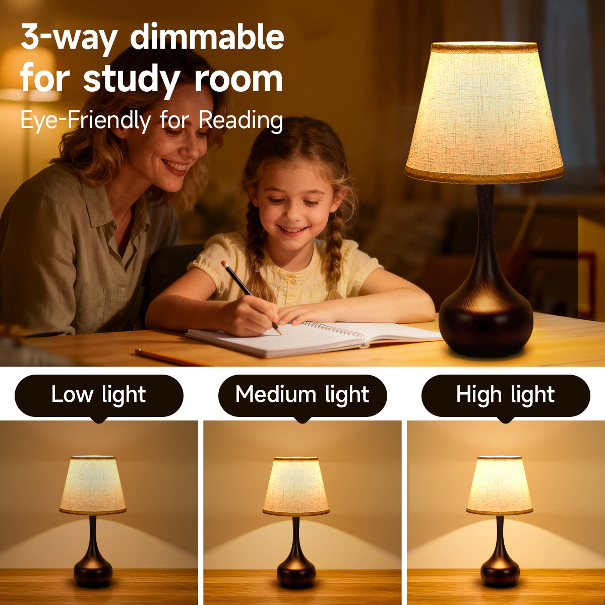 dimmable ambient bedroom lighting lamps with fabric shade