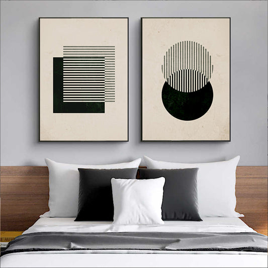 minimalist black geometric canvas wall art set in modern living room