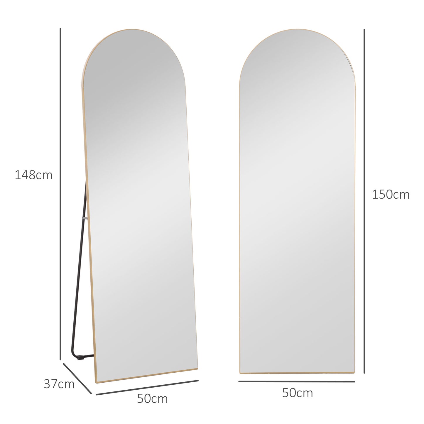 gold curved mirror leaning against wall modern bedroom