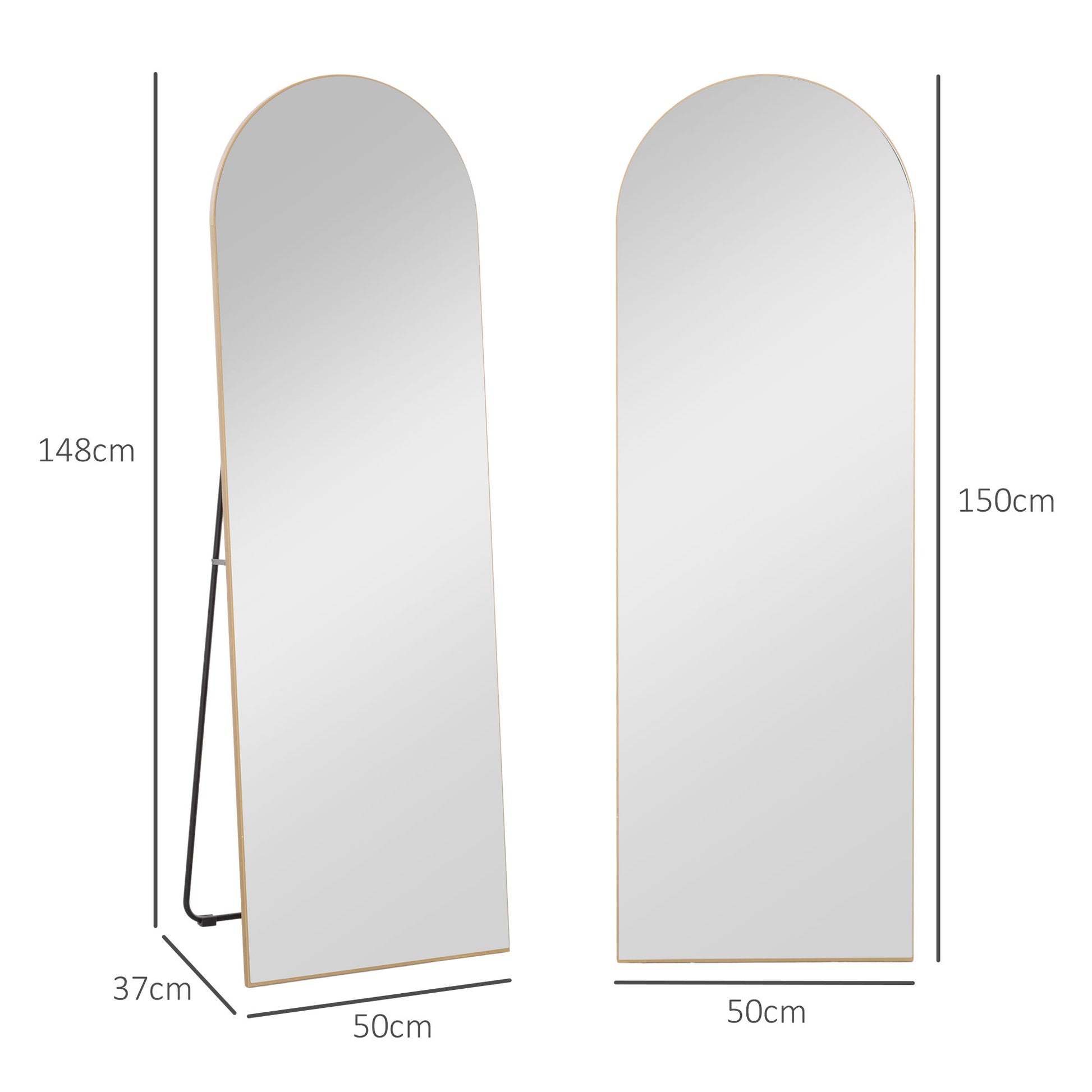 gold curved mirror leaning against wall modern bedroom
