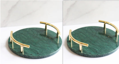 Luxury Marble Round Tray with Metal Handle – Modern Decor