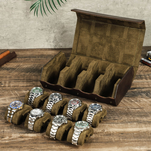 luxury leather watch storage box 8 slot coffee brown organizer