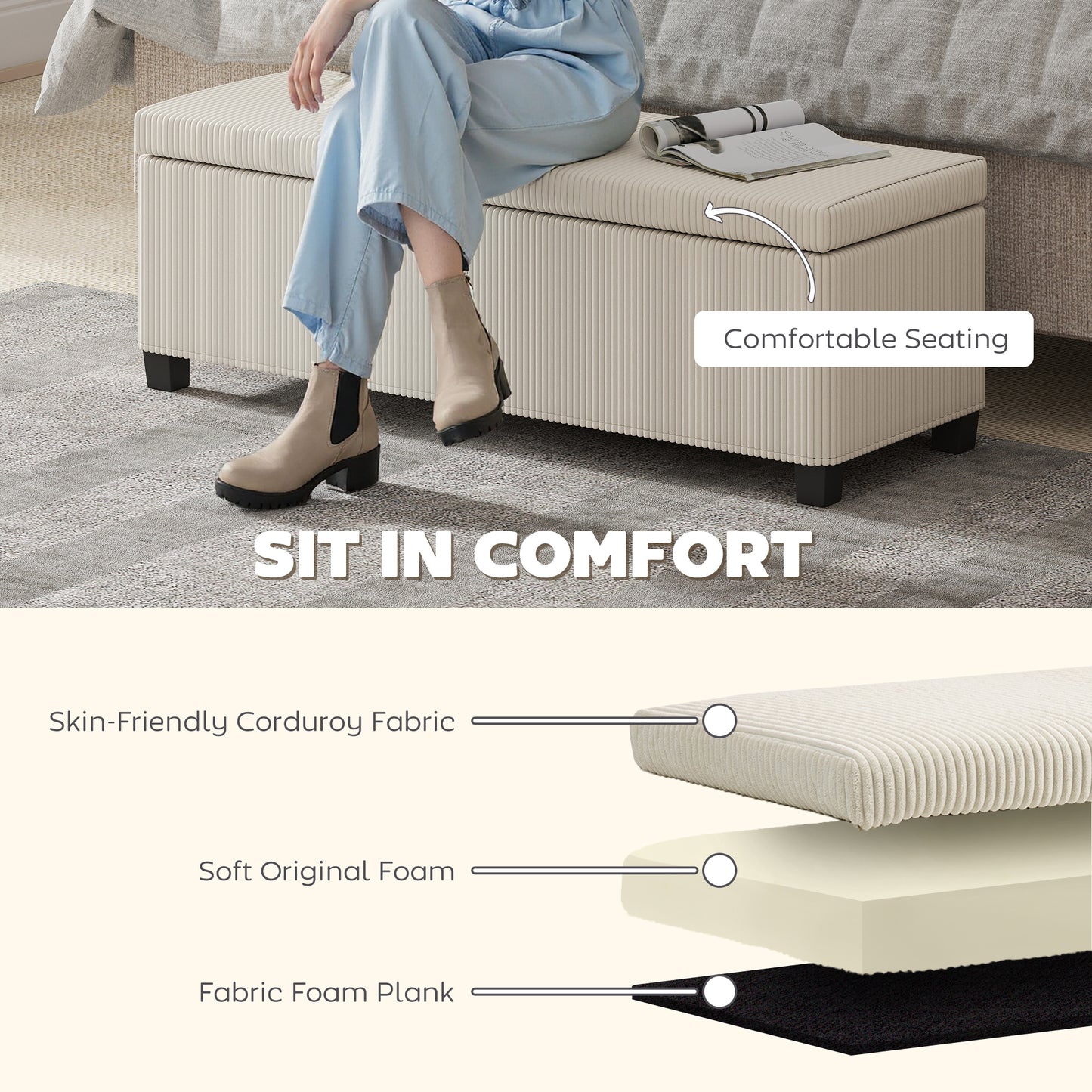 modern storage bench with hidden compartment neutral decor