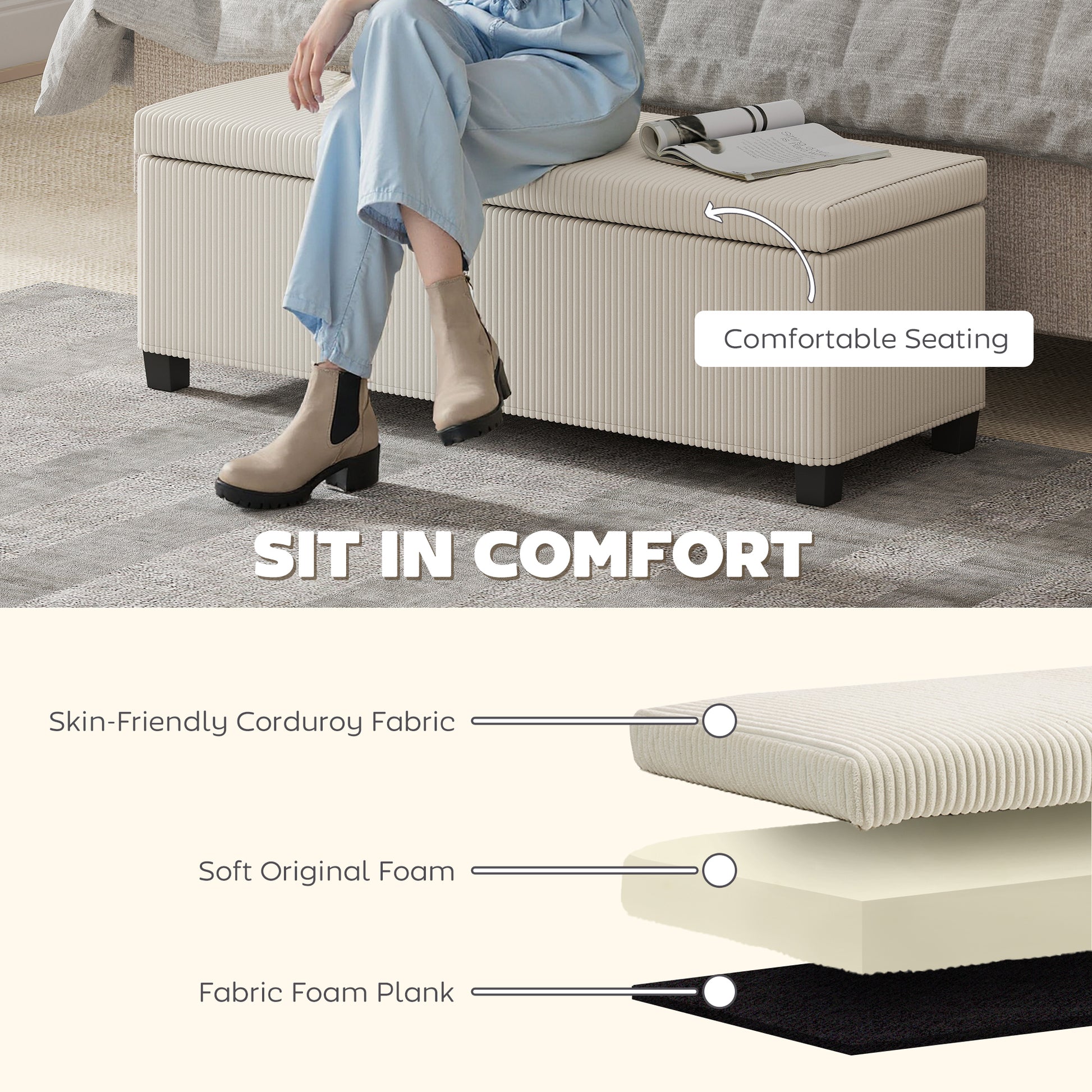 modern storage bench with hidden compartment neutral decor