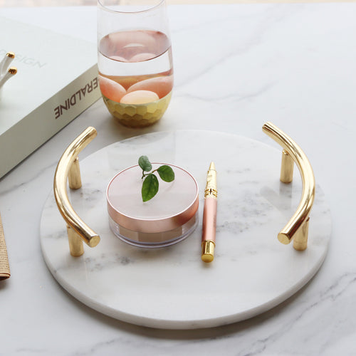 modern marble tray with gold handle for coffee table decor