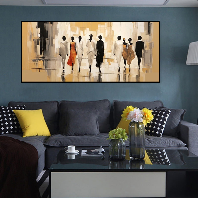hand painted abstract people walking city canvas painting