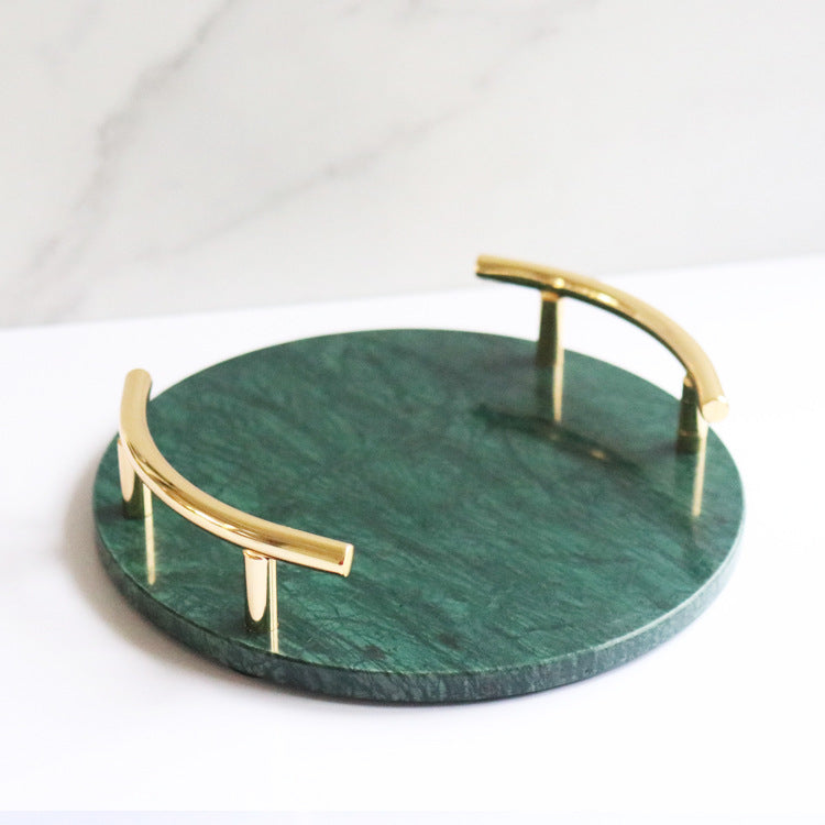 Luxury Marble Round Tray with Metal Handle – Modern Decor