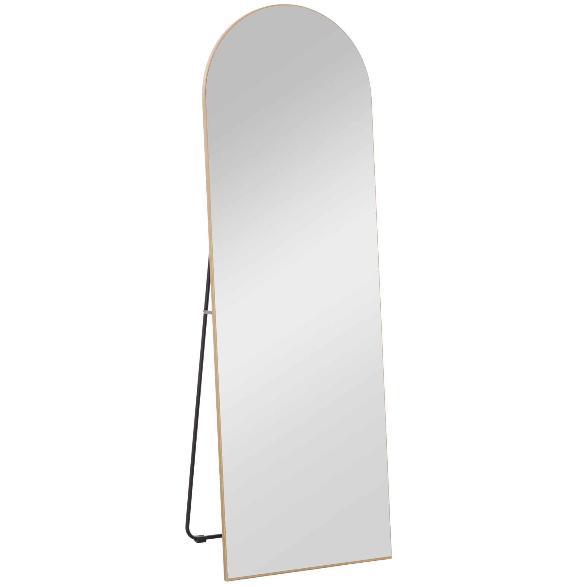 arched full length mirror gold frame bedroom styling.