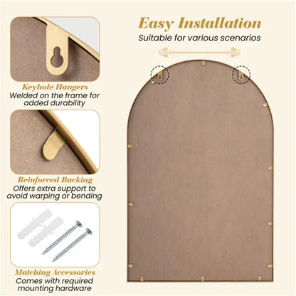 Product packaging with keyhole hangers, reinforced backing, and mounting hardware on a beige background.
