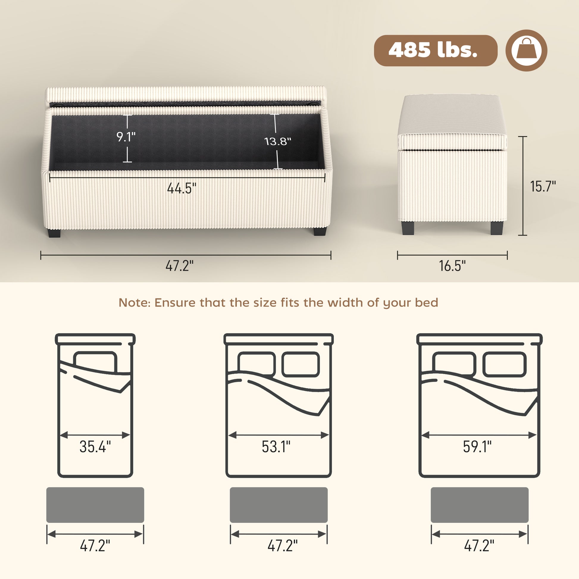 bedroom storage bench beige minimalist styling