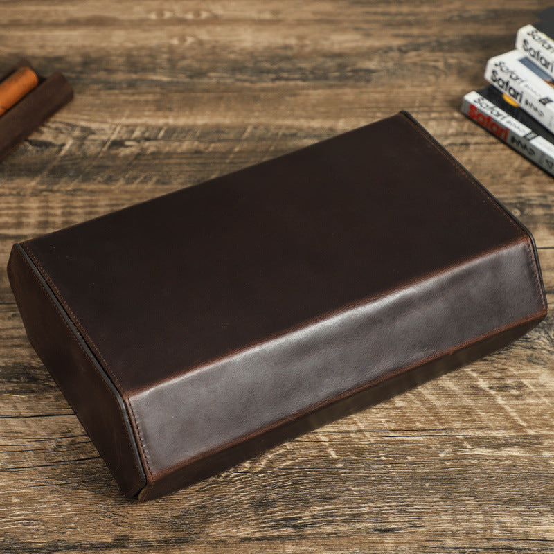 luxury watch display box for men coffee brown leather case