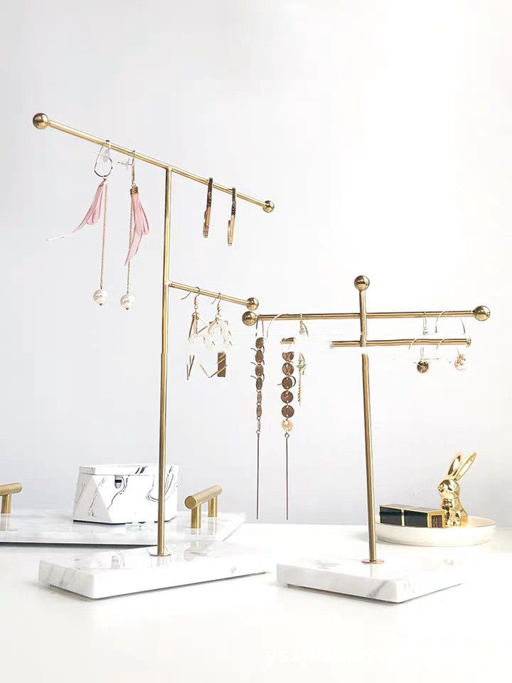 minimalist jewelry organizer gold frame marble base decor