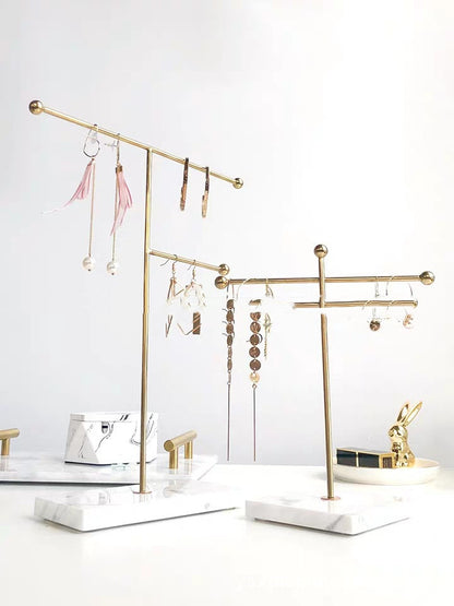 minimalist jewelry organizer gold frame marble base decor