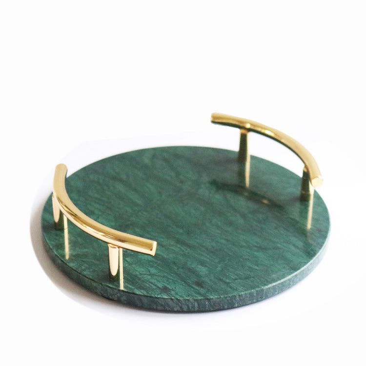 Metal Handle Marble Round Tray Dining Tray
