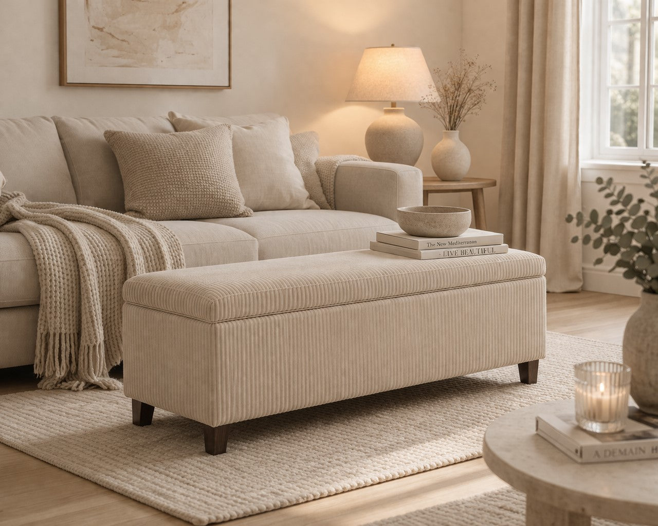 corduroy ottoman bench living room soft seating